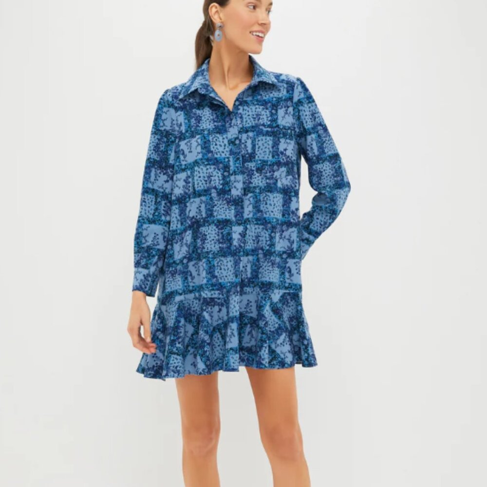 Tuckernuck Trellis Vine Crepe Callahan Shirt Dress Blue Small